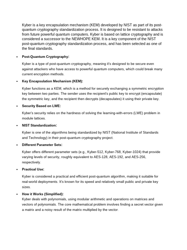 KYBER | PDF | Key (Cryptography) | Public Key Cryptography