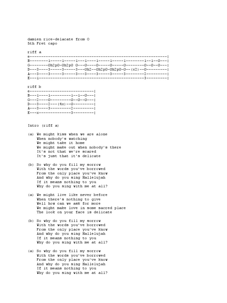 Damien Rice Delicate Tab Chords Pdf Song Structure Songs