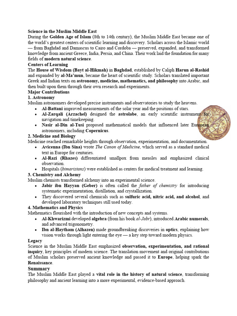 Golden Age Science in Muslim Middle East | PDF | Science