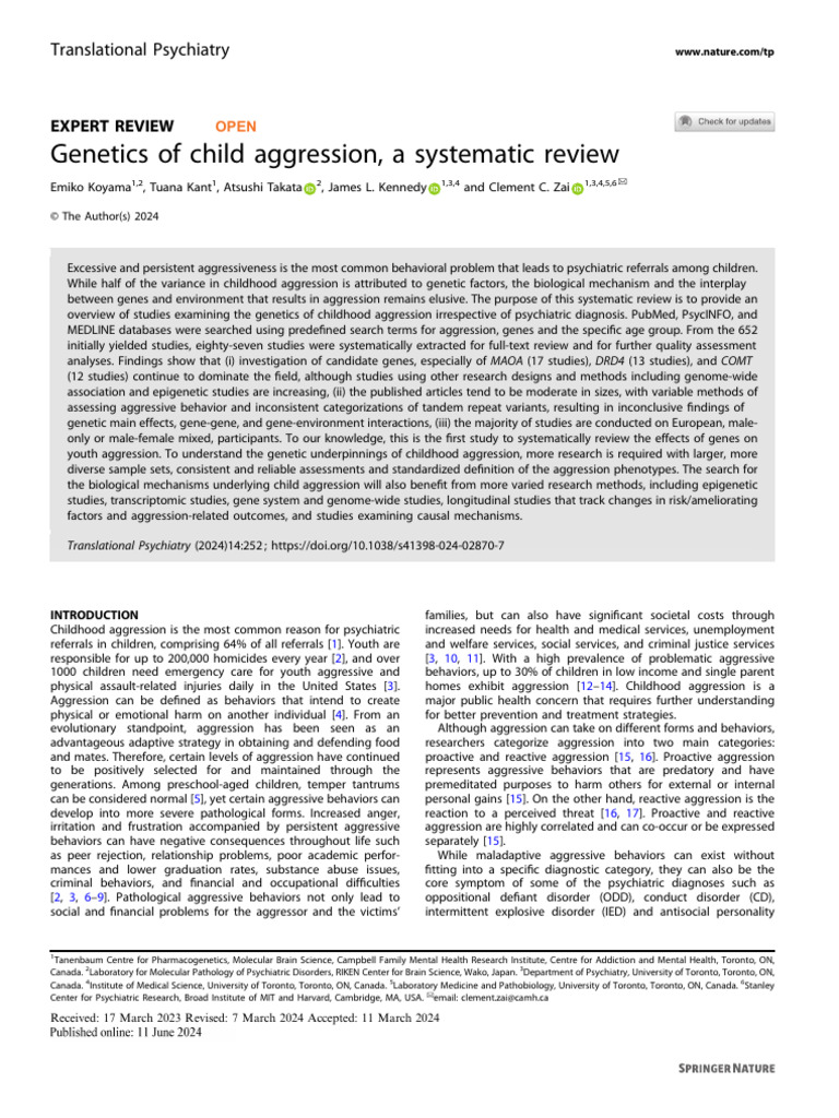 Genetics of Child Aggression | PDF | Aggression | Mental Disorder