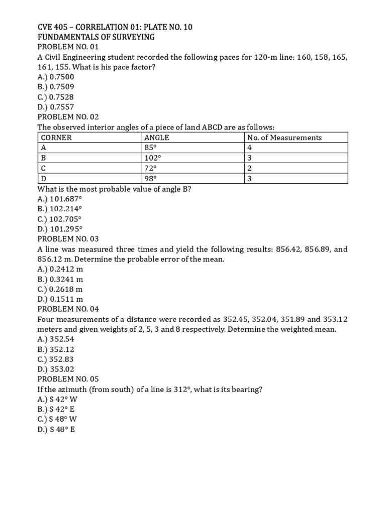 Surveying Problems and Solutions Guide | PDF | Surveying | Measurement