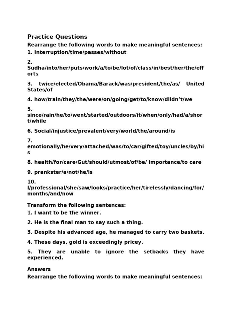 Sentence Rearrangement and Transformation Practice | PDF