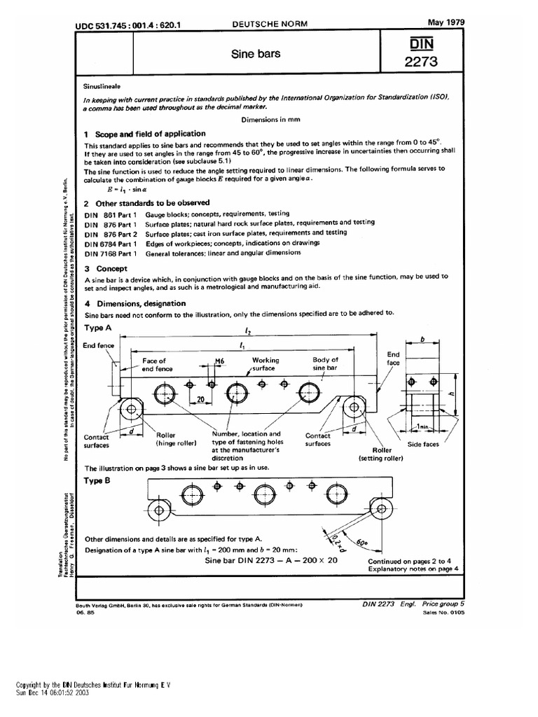 Din 2273 Sine Bar | PDF