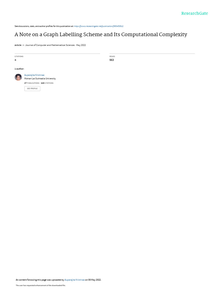 A Note On A Graph Labelling Scheme and Its Computational Complexity | PDF