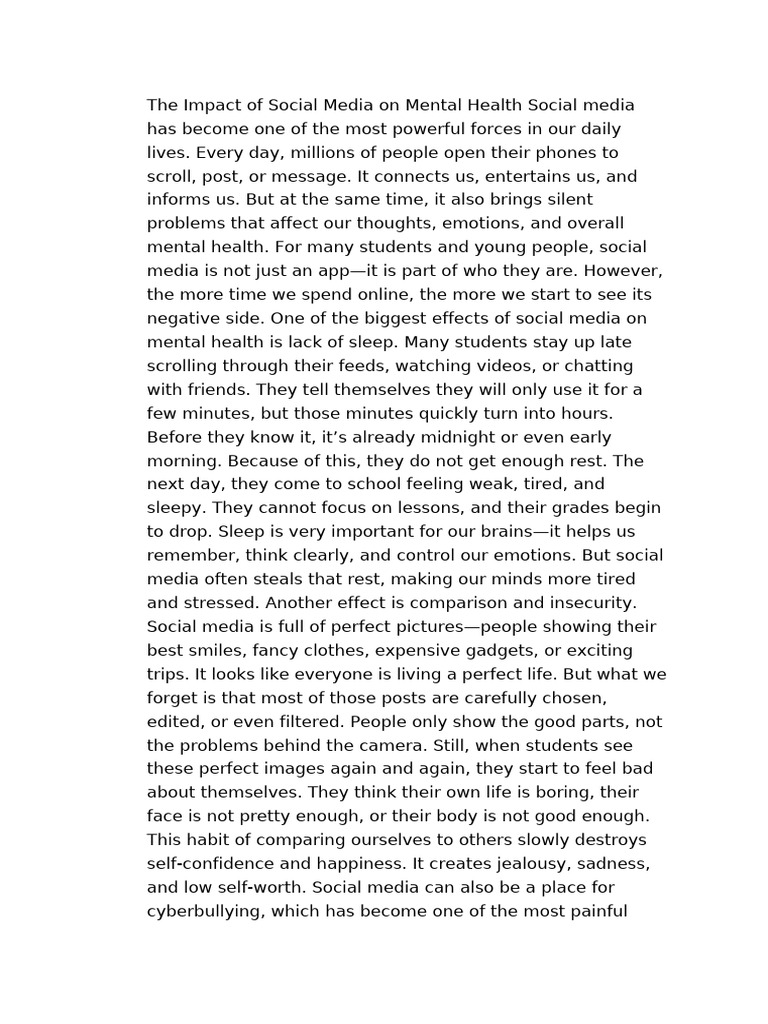 Social Media's Effects on Mental Health | PDF | Cyberbullying | Psychology