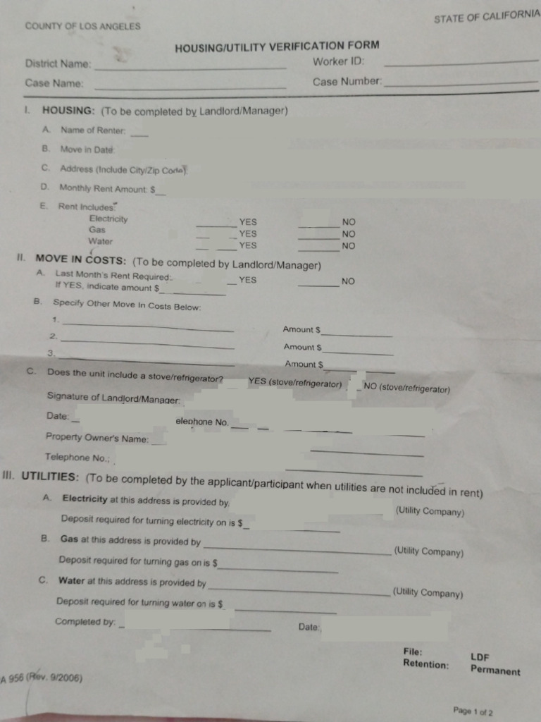 LA County Housing Utility Verification Form | PDF | Landlord | Urban