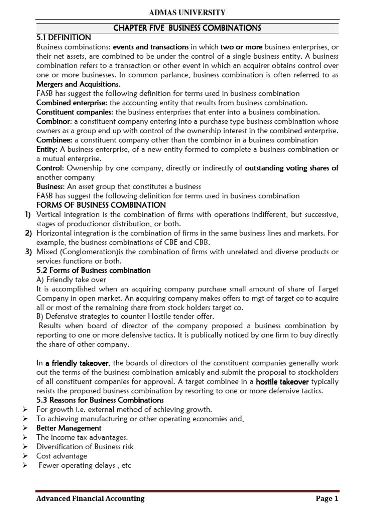 Adv Chapter 5 BC | PDF | Goodwill (Accounting) | Equity (Finance)
