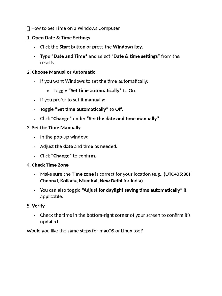 Setting Time on Windows | PDF