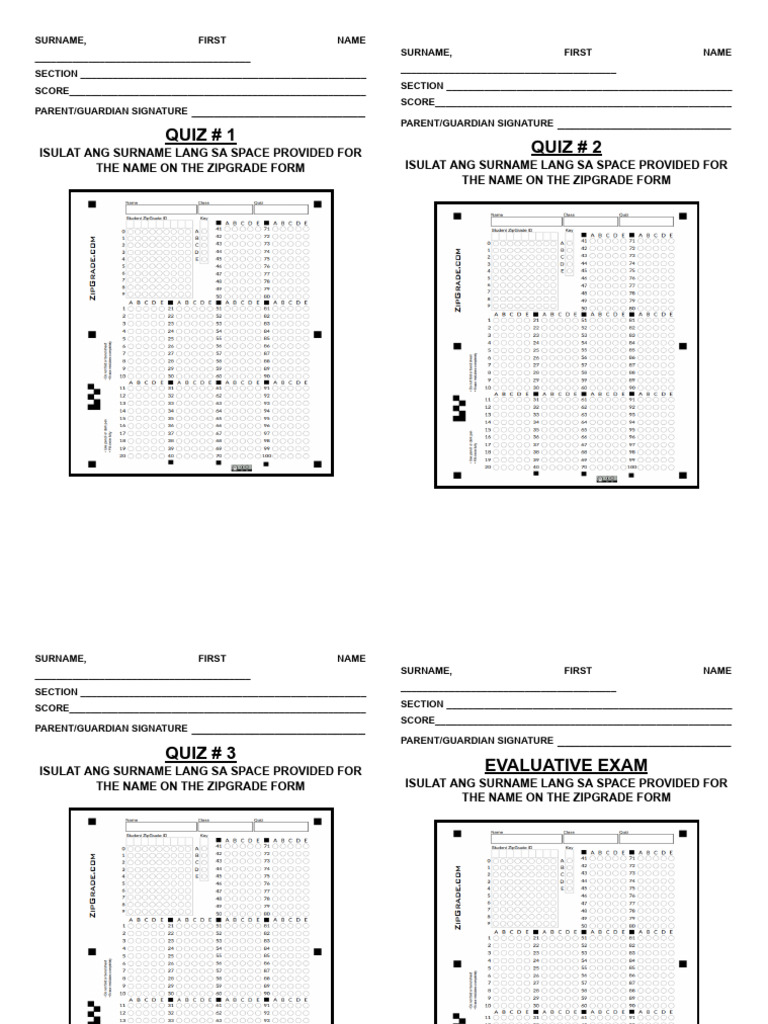 Zipgrade Form For The Quiz | PDF