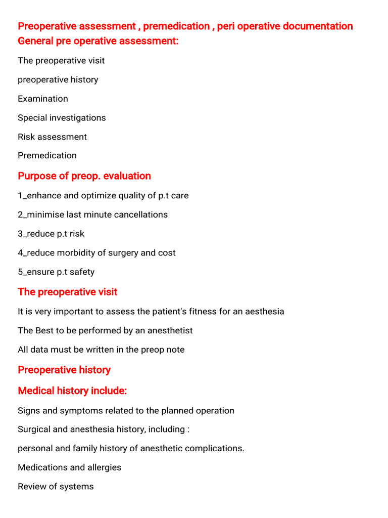 Preoperative Assessment and Anesthesia Guide | PDF | Anesthesia ...