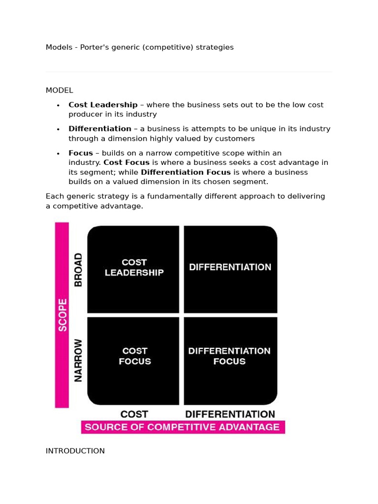 Models - Porter's Generic (Competitive) Strategies | PDF