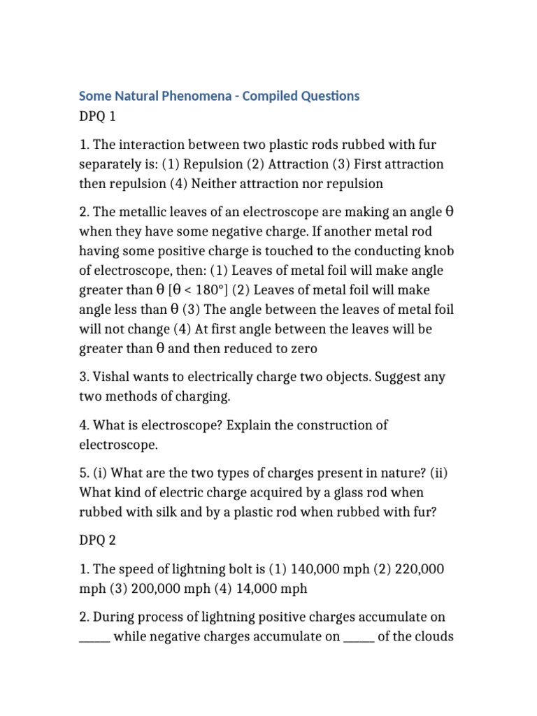 Natural Phenomena: Electricity & Lightning | PDF | Electric Charge ...