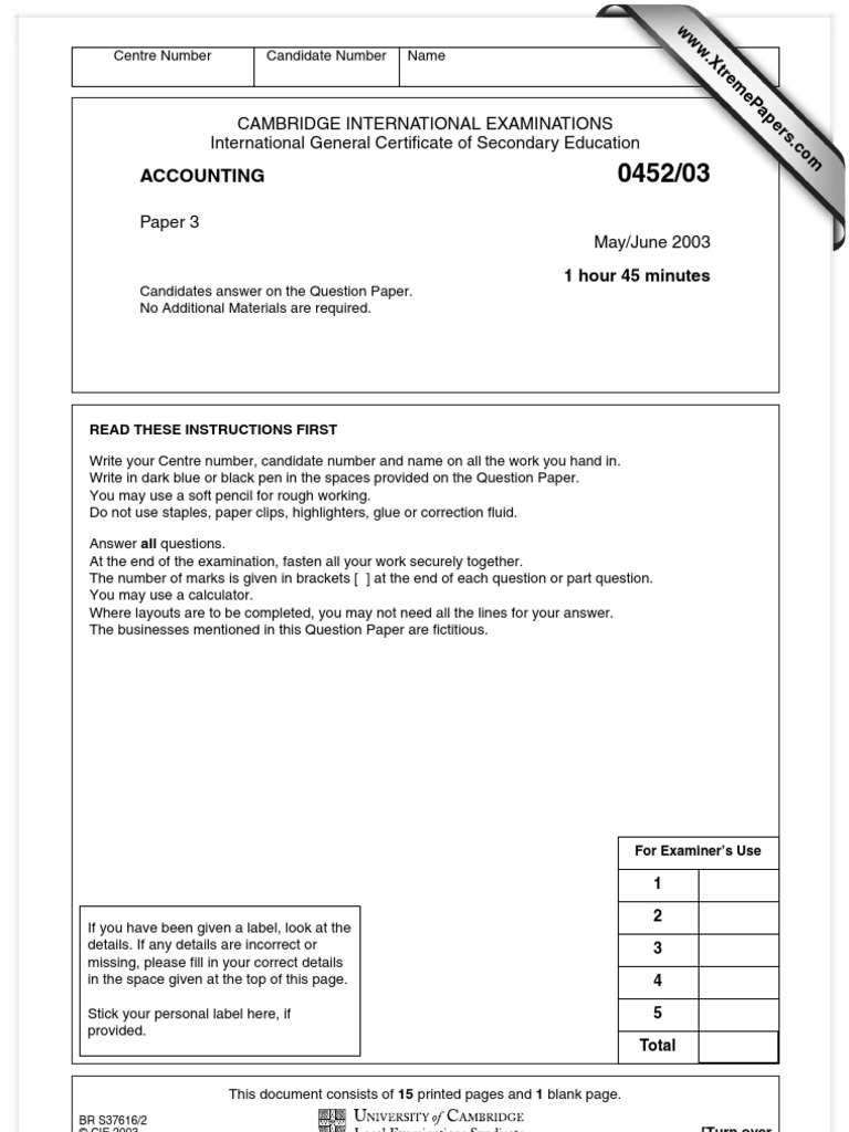 0452 s03 QP 3 | PDF | Debits And Credits | Expense
