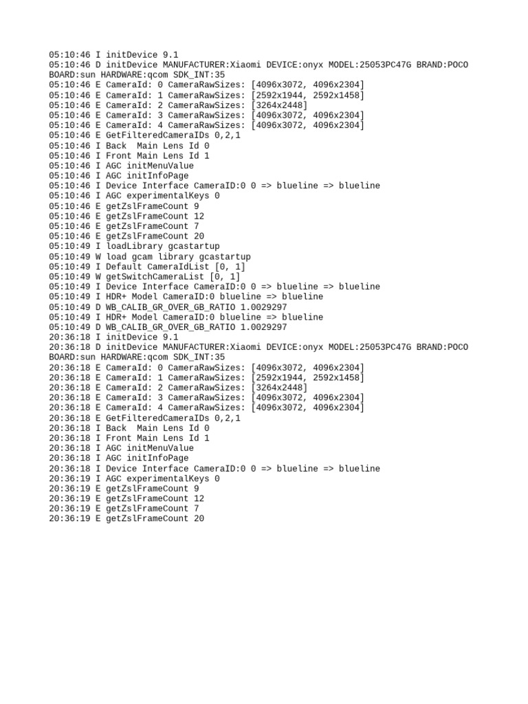 Xiaomi POCO Camera Initialization Log | PDF