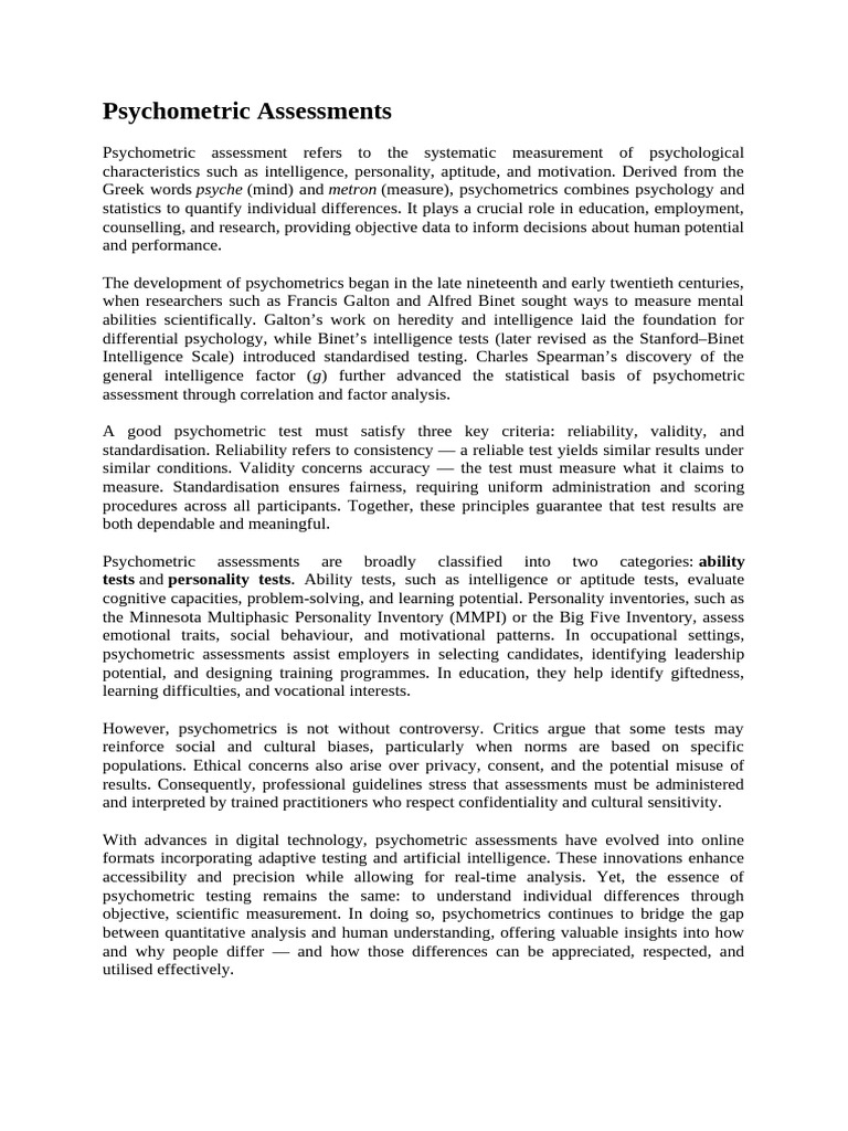Wechsler's Role in Psychometric Testing | PDF | Psychometrics | Psychology