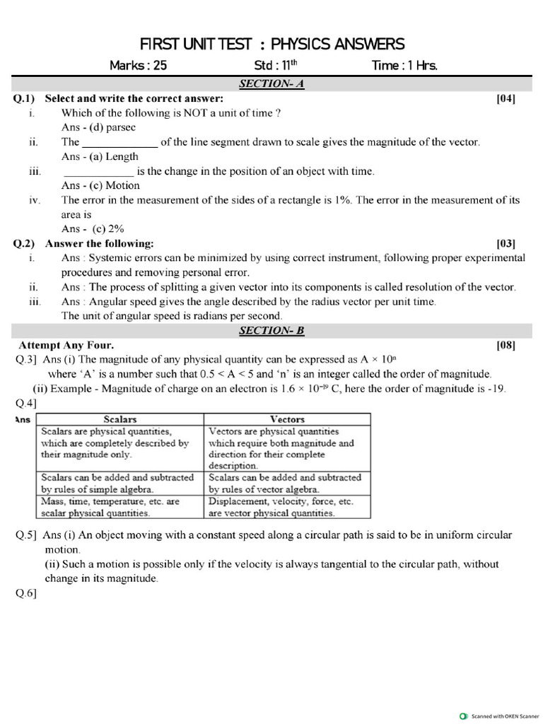 Smart Physics 11UT-1A 25-26 | PDF