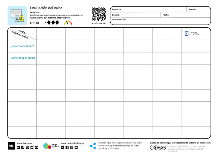 Plantilla Evaluacion Del Valor Design Thinking en Espanol | PDF