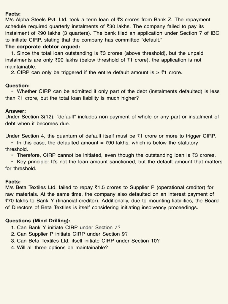 IBC Section 7 Case Study Based Questions by VG Sir | PDF | Bankruptcy ...