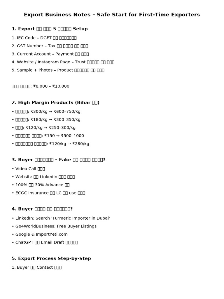 Export Business Notes Safe Start | PDF