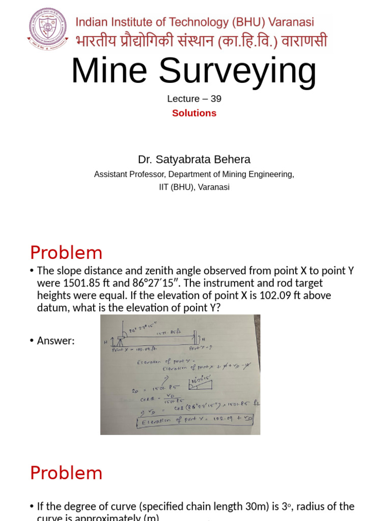 Mine Surveying Problems and Solutions | PDF | Angle | Surveying
