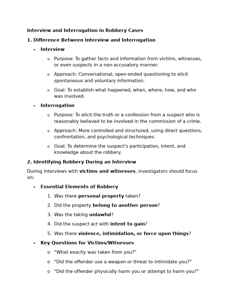 Interview And Interrogation In Robbery Cases Pdf Robbery