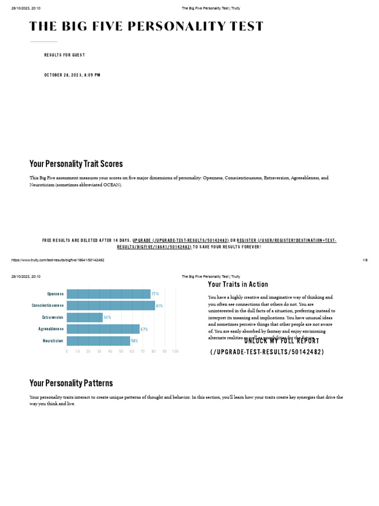 The Big Five Personality Test - Truity | PDF | Psychological Concepts ...