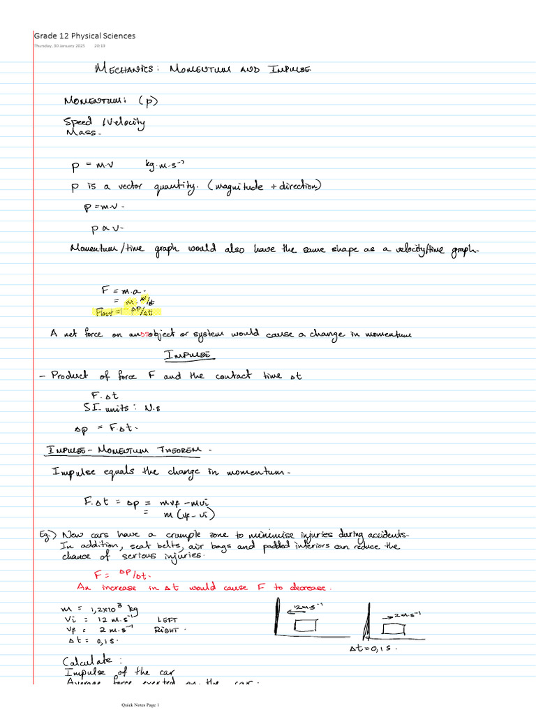 Grade 12 Physical Sciences Quick Notes | PDF