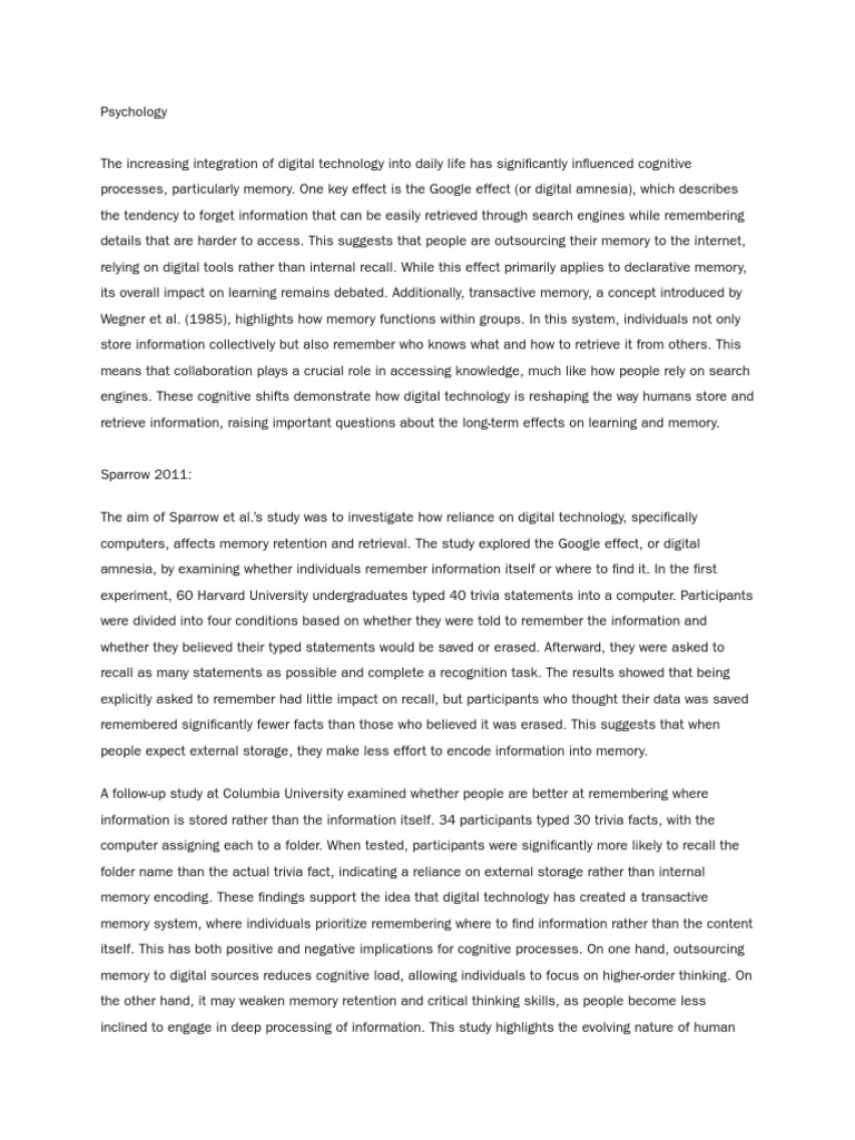Impact of Digital Tech on Memory | PDF | Memory | Recall (Memory)