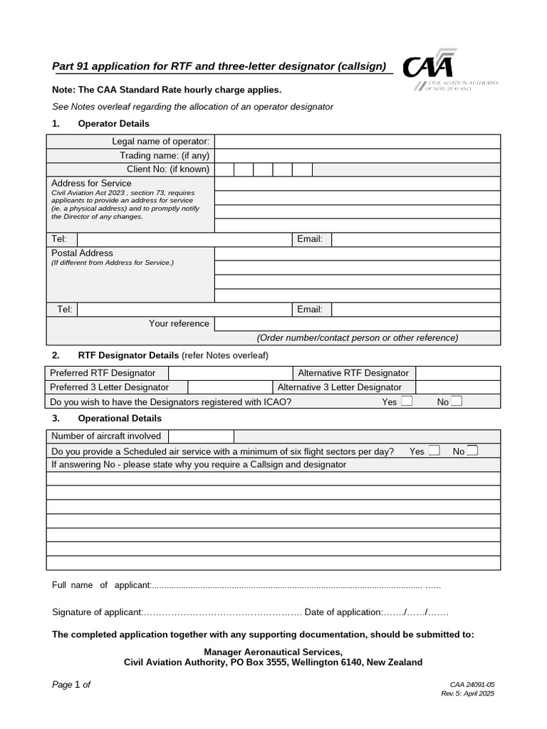 RTF and Callsign Application Form | PDF | Aviation | Telecommunications