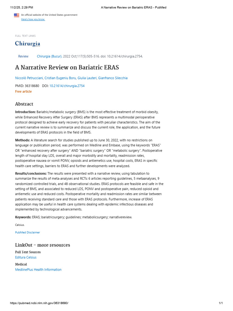 Bariatric ERAS: A Narrative Review | PDF | Bariatric Surgery | Pub Med