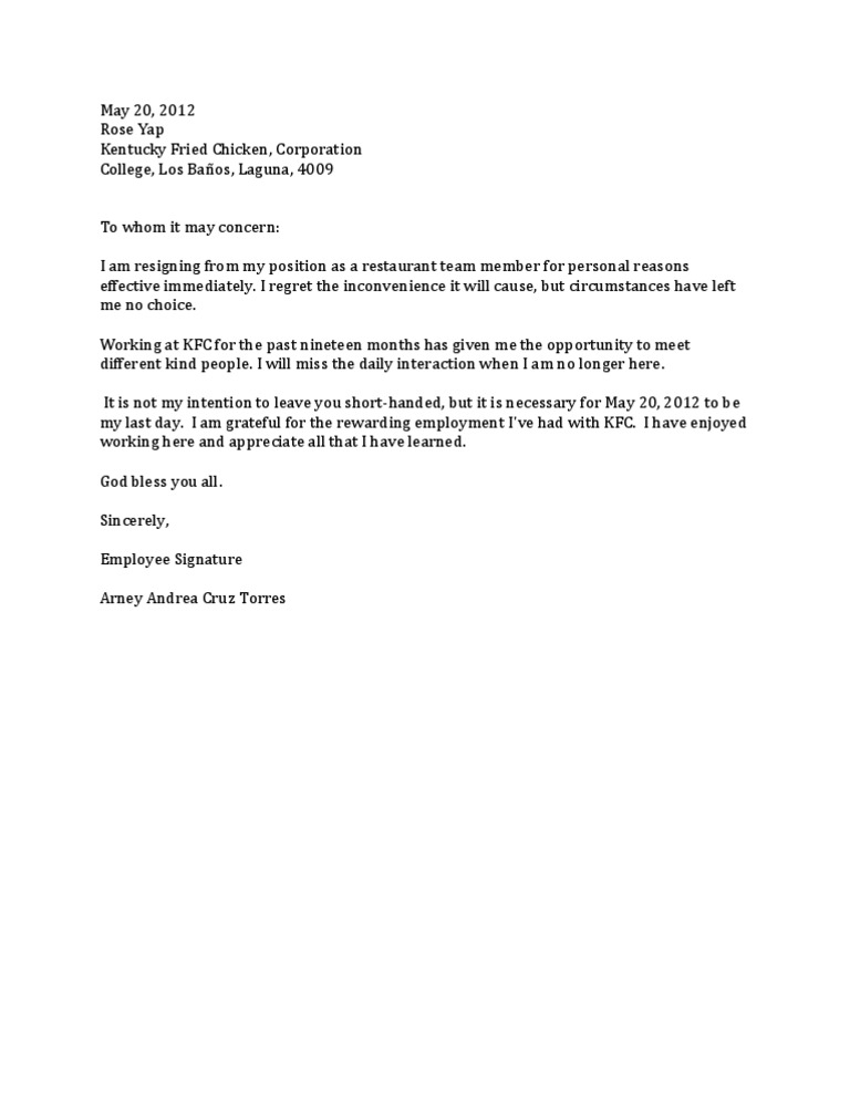 KFC Resign