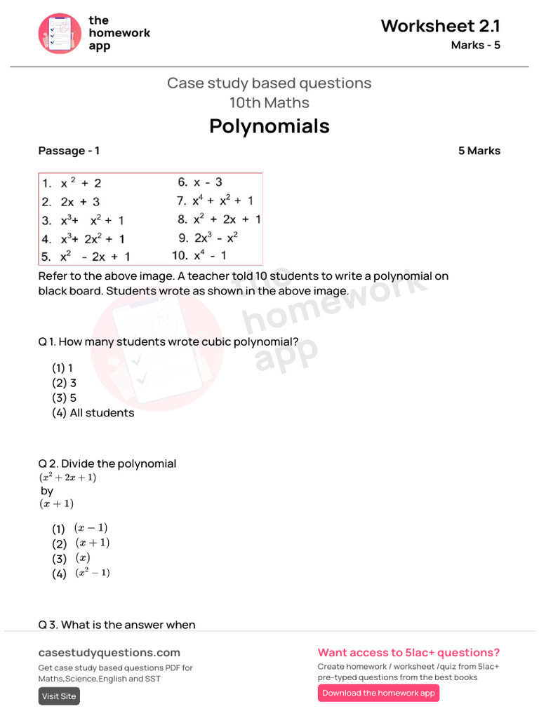 Case Study Questions for 10th Maths | PDF | Worksheet