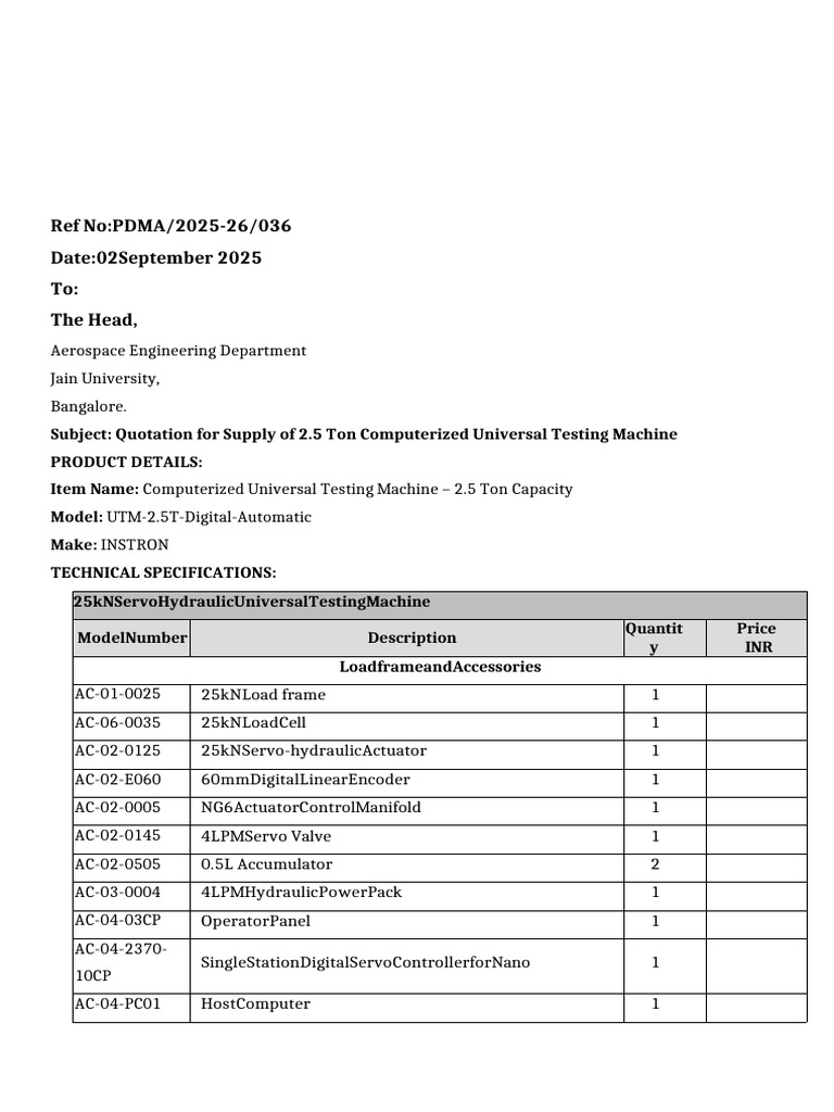 Ref No:PDMA/2025-26/036 Date:02September 2025 To: The Head | PDF