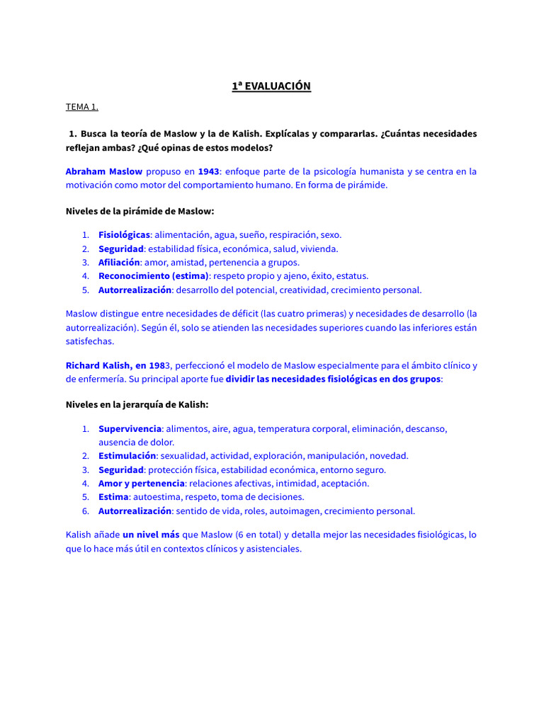 Comparativa de Maslow y Kalish en Necesidades | PDF | Sicología ...