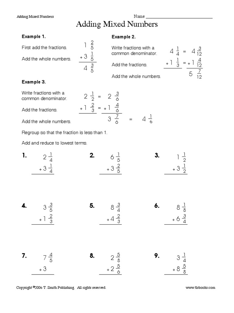 Adding Mixed Numbers | PDF | Fraction (Mathematics) | Numbers