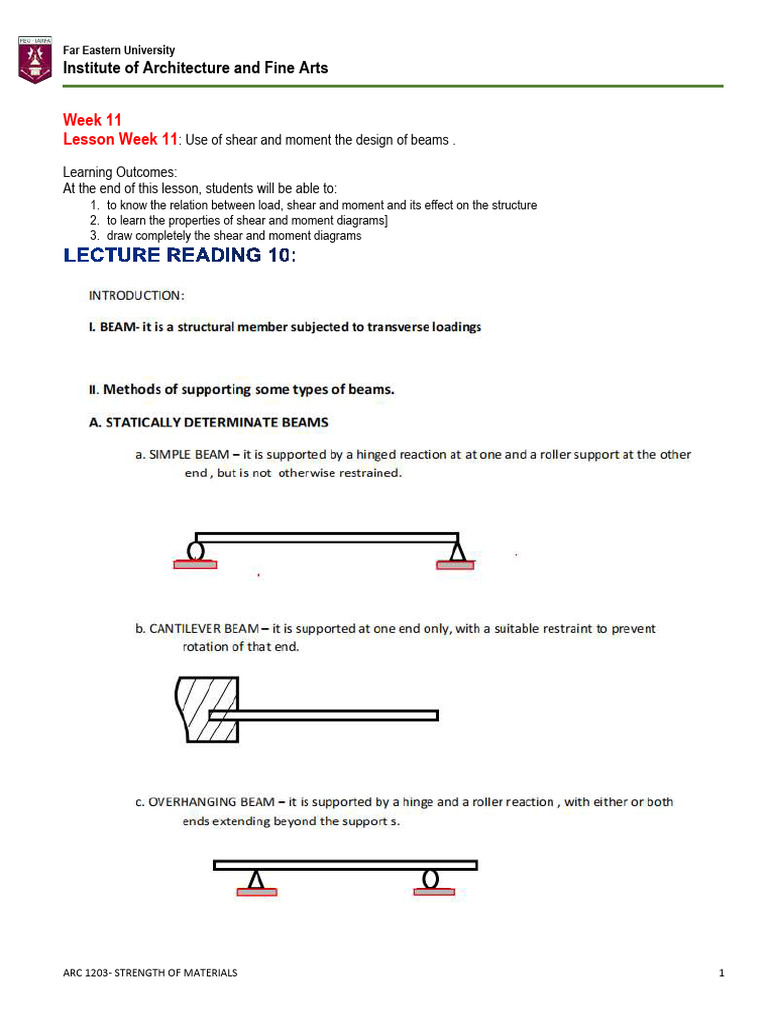 Week 11-Lecture Reading 10 - Beam Intro Shear and Moment | PDF | Beam ...