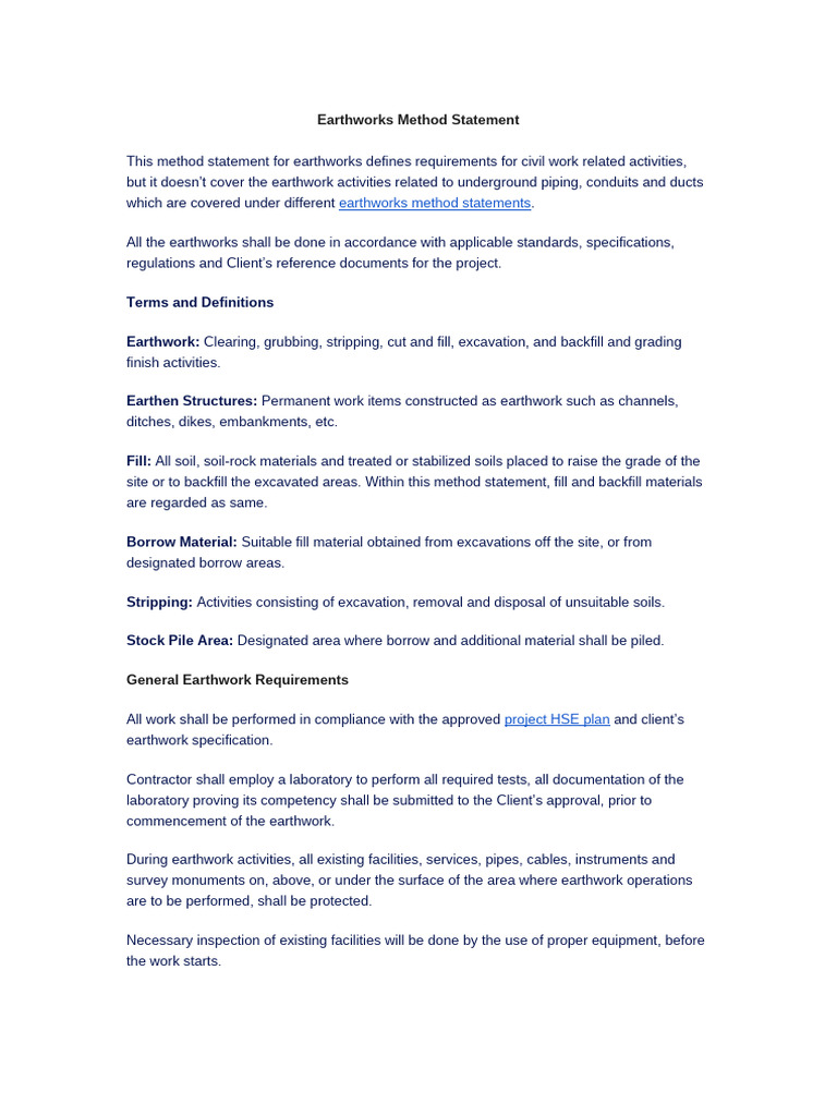 Earthworks Method Statement Overview | PDF | Soil | Civil Engineering
