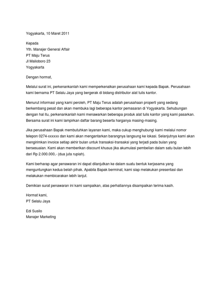 Contoh Surat Penawaran Pdf
