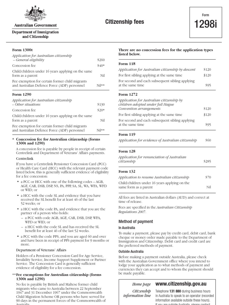 1298i Citizenship Fees Payments Cheque