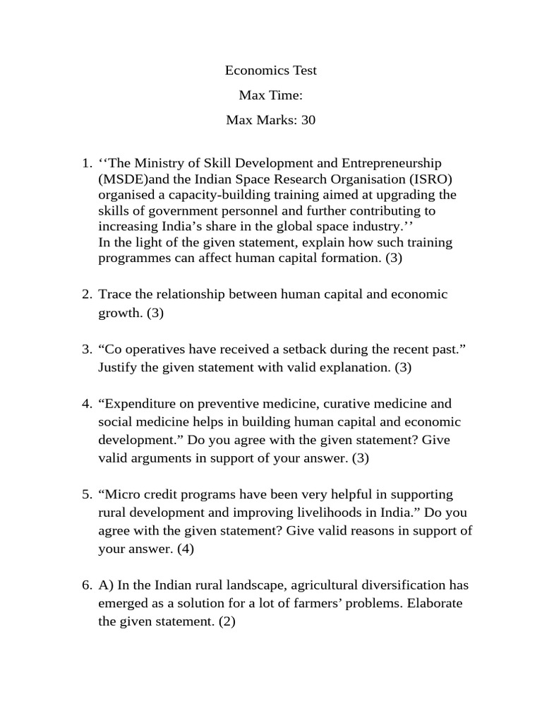 Economics Test - Docx HCF and RD | PDF