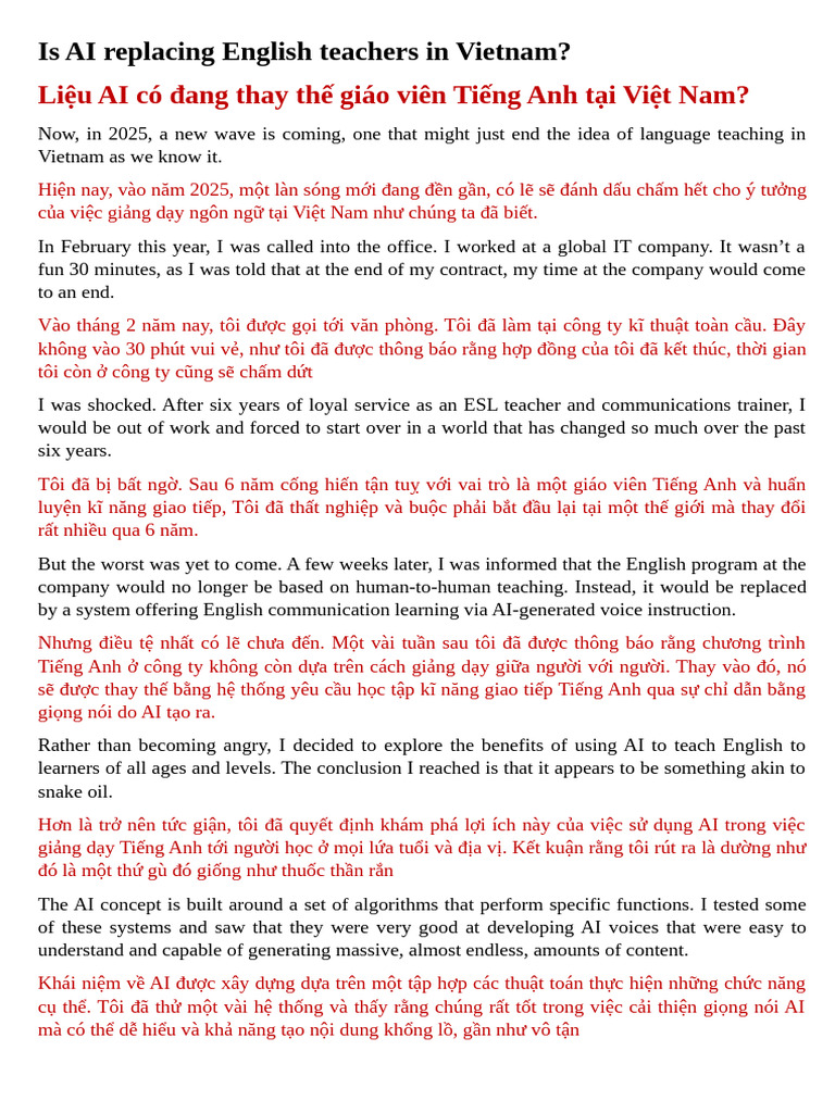 Is AI Replacing English Teachers in Vietnam | PDF