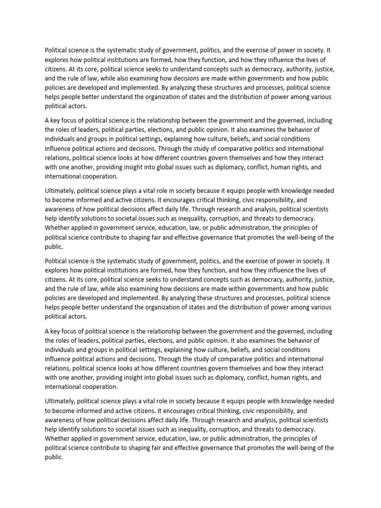Political Science Is The Systematic Study of Government | PDF | Science ...
