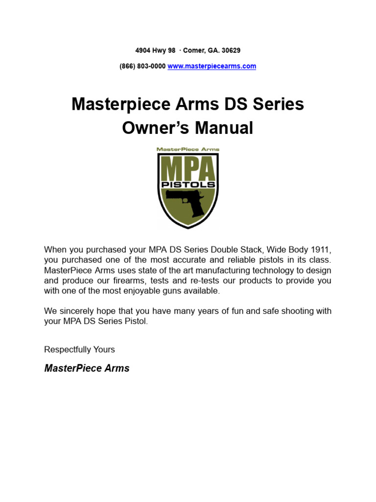 Masterpiece Arms DS Series Manual | PDF | Trigger (Firearms) | Ammunition