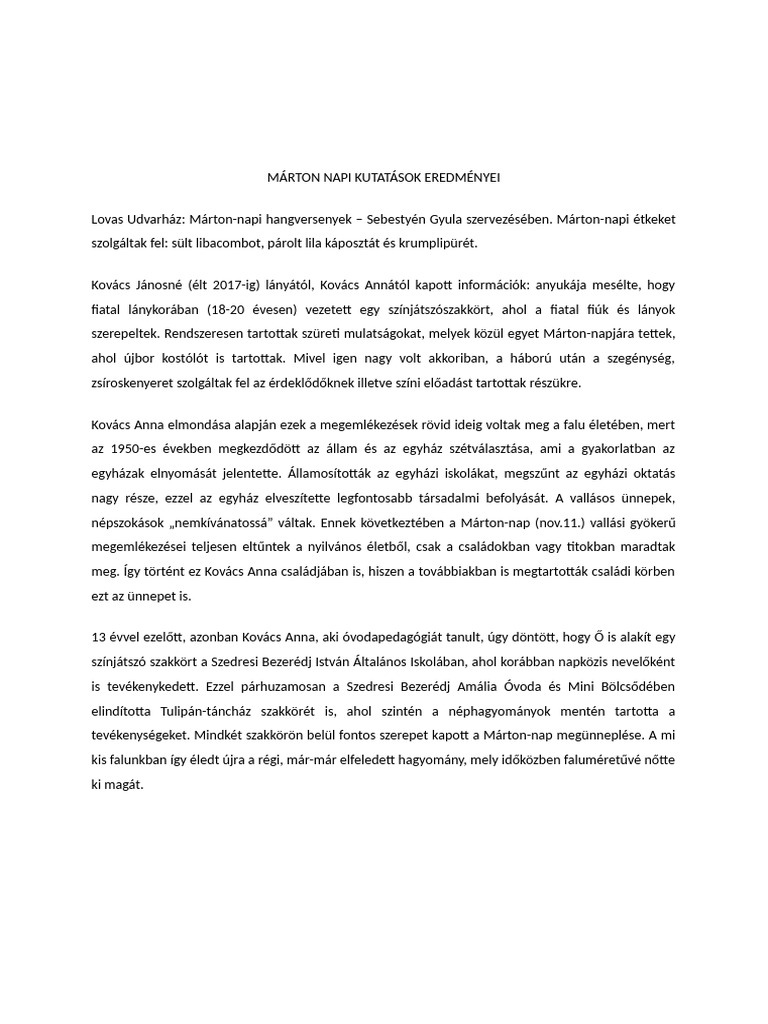 Márton Napi Kutatások Eredményei | PDF