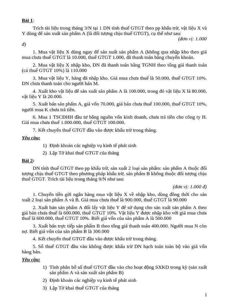 Bài tập KTT GTGT và XNK | PDF