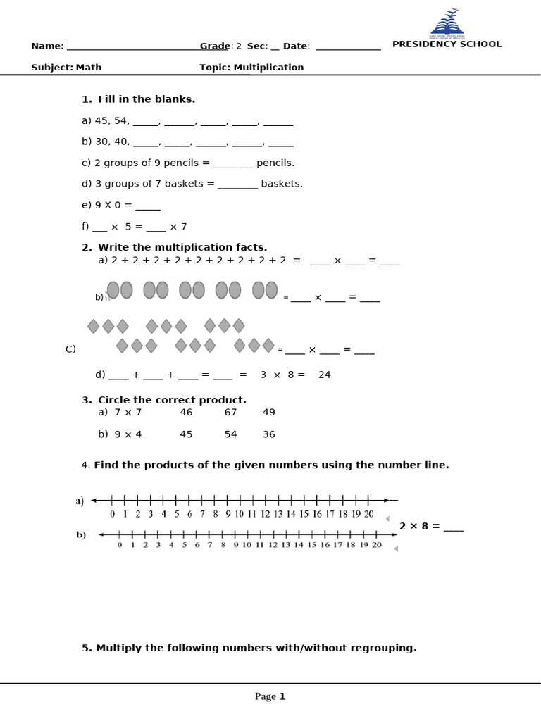 Grade 2 Multiplication Practice Worksheet | PDF | Multiplication ...