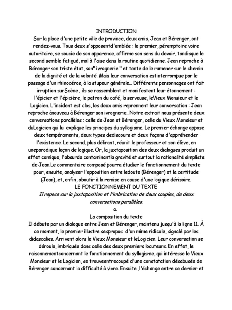 Rhinoceros  Commentaire  Eugen Ionesco  Logique  Vérité