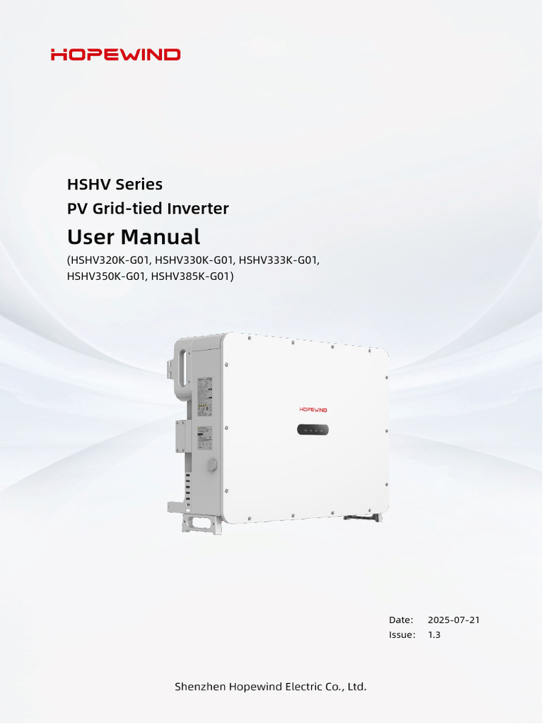 HSHV Series PV Inverter User Manual | PDF | Power Inverter | Direct Current