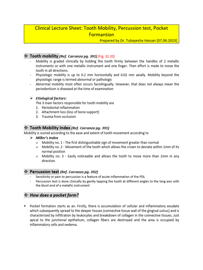 Periodontology Clinical Topic 4 - Tooth Mobility, Percussion and Pocket ...