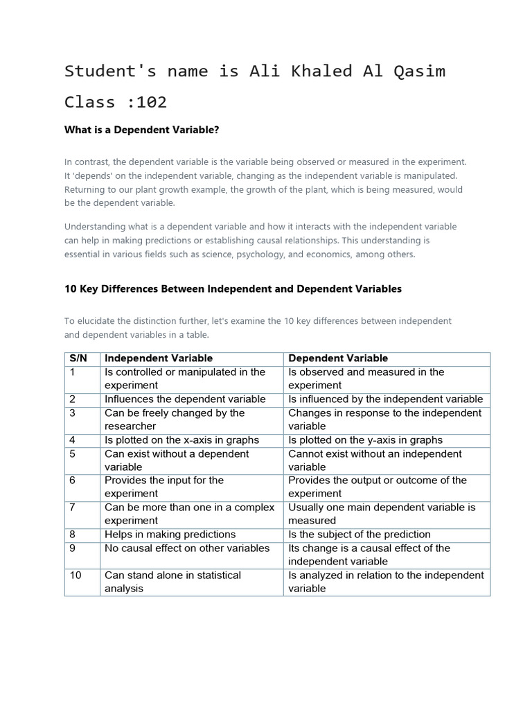 Understanding Dependent Variables Explained | PDF | Hypothesis ...